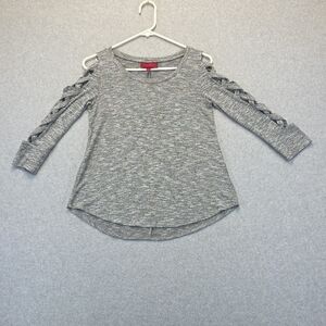 Jennifer Lopez Gray Cold Shoulder Top Braided Sleeve Detail XS